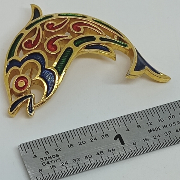 * vintage Crown Trifari L'Orient colorful fish gold tone pin brooch - Picture 2 of 5